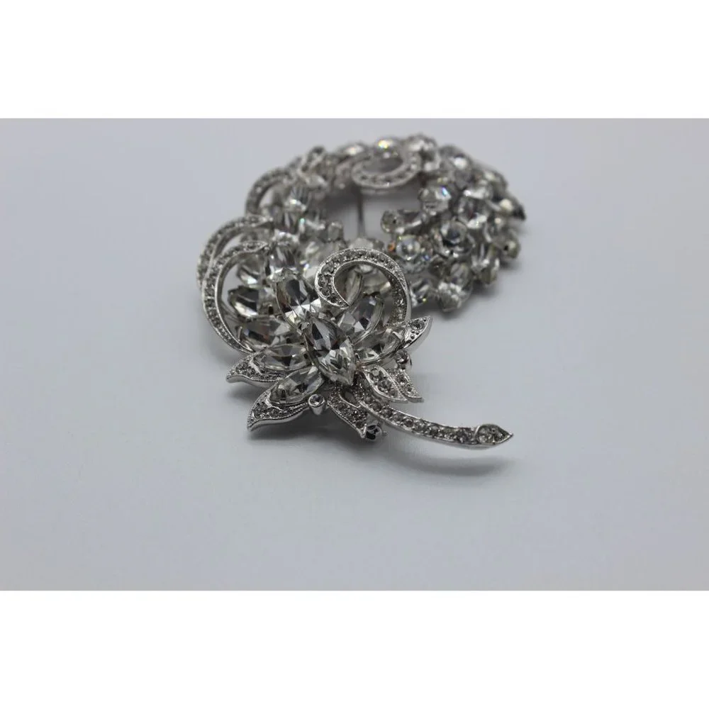 Vintage 40s 50s Eisenberg Ice clear rhinestone‎ floral swag leaf wedding brooch